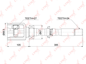 ШРУС внутренний R LYNXauto CI-3728. Для: Toyota, Тойота, RAV(РАВ) 4 III-IV 2.0-3.5 05> / Alphard(Альфард) 3.5 08-14 / Estima/Previa III 3.5 99-05. Шлицы наружные, шт. - 24. Шлицы внутренние, шт. - 27., фото 3