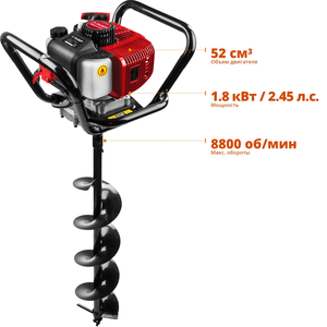 Мотобур (бензобур) со шнеком ЗУБР ⌀60-200 мм 52 см3 МБ1-200 Н, фото 2