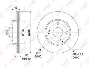 Диск тормозной передний (235x22) LYNXauto BN-1067. Для: MAZDA Demio(DW) 1.3-1.5 98-03 / 323 IV-VI 1.6-1.8 90-04, фото 1