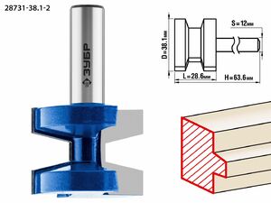 ЗУБР 38.1x28,6мм, хвостовик 12мм, фреза пазо-шиповая наборная, 28731-38.1-2, серия Профессионал, фото 1