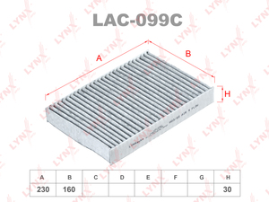 Фильтр салонный угольный LYNXauto LAC-099C. Для: RENAULT Clio 98> / Logan 04> / Megane 96> / Kangoo 97>, фото 1