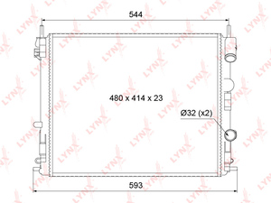 Радиатор охлаждения (технология механической сборки) LYNXauto RM-1026. Для: Renaul, Рено, Logan(Логан) I 1.4-1.6 04> / Clio(Клио) II 1.2-1.6 98> / Kangoo(Кенгу) I 1.6-1.9D 01>., фото 3