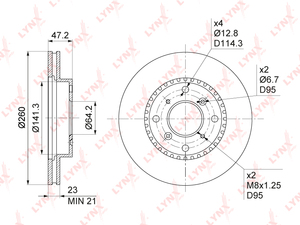 Диск тормозной передний (260x23) LYNXauto BN-1041. Для: HONDA Хонда CR-V(Сиэрви) I 2.0 99-02 / Accord(Аккорд) VI 1.6 98-02 / Prelude IV 2.0 92-00, фото 1