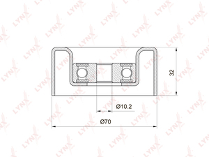 Ролик направляющий / приводной LYNXauto PB-7032. Для: Toyota, Тойота, Camry(Камри)(V40/V50) 3.5 08> / Land Cruiser(ЛэндКрузер) Prado(Прадо)(120 / 150) 4.0 03> / Highlander(Хайлендер) 3.5 07>., фото 2