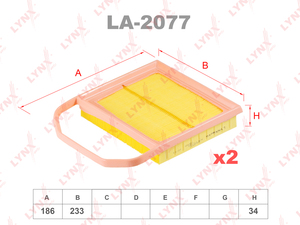 Фильтр воздушный (комплект 2 шт.) LYNXauto LA-2077. Для: MERCEDES-BENZ E400(W212) 13> / CLS400(X218) 14>, фото 1