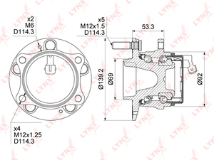 Ступица задняя в сборе LYNXauto WH-1242. Для: HYUNDAI Santa Fe(CM/DM) 2.0D-2.7 2WD 06> / ix55 3.8 2WD 08>, KIA Sorento(XM) 2.0D-3.5 2WD 09>, фото 1