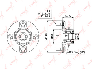 Ступица задняя в сборе с ABS LYNXauto WH-1458. Для: NISSAN НИССАН Almera(Алмера) Classic 1.6 06>, фото 1