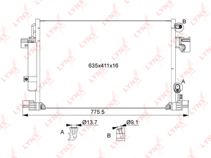 Радиатор кондиционера с осушителем LYNXauto RC-0074. Для: Mitsubishi, Митсубиси, ASX 1.6-2.2 10> / Lancer(Лансер)(CY/CX) 1.5-2.0 08> / Outlander(Аутлэндер)/Airtrek II 2.0-3.0 06-12., фото 2