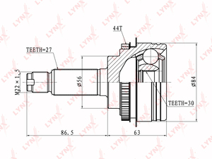 ШРУС наружный LYNXauto CO-7101A. Для: Subaru, Субару, Impreza 2.0 4WD 94-00. Резьба 1 - MM22x1,5. Шлицы наружные, шт. - 27. Шлицы внутренние, шт. - 30., фото 2