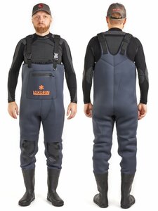 Полукомбинезон забродный Norfin SHADOW NEOPRENE BOOTFOOT р.44-L-S с сапогами резина, фото 3