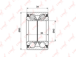 Подшипник ступицы передний (34x42x80) LYNXauto WB-1248. Для: HYUNDAI Sonata(EF) 2.0-2.5 98-01 / Elantra(XD) 2.0D 01>, KIA Cerato/Spectra(LD) 1.5D-2.0D 04> / Magentis(GD) 2.0-2.5 01-01, фото 1