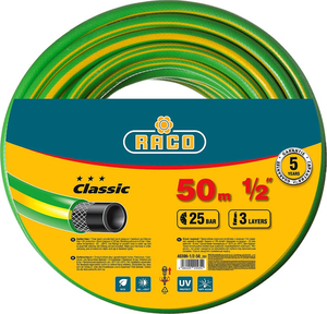 Поливочный шланг RACO Classic 1/2", 50 м, 25 атм, трёхслойный, армированный 40306-1/2-50, фото 1