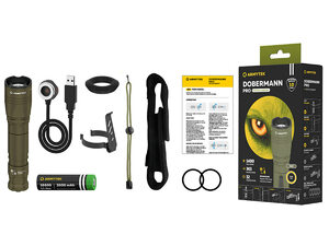 Фонарь тактический Armytek Dobermann Pro Magnet USB Olive, теплый свет, ремешок, чехол, аккумулятор (F07501WO), фото 7