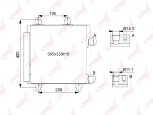 Радиатор кондиционера с осушителем LYNXauto RC-0484. Для: CITROEN C1 1.0-1.4D 05-14, PEUGEOT 107 1.0-1.4D 05-14, TOYOTA Aygo 1.0-1.4D 05-14, фото 1