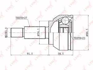 ШРУС наружный LYNXauto CO-3005. Для: Ford, Форд, Mondeo(Мондео) III 1.8/2.0 00-07. Резьба 1 - MM22x1,5. Шлицы наружные, шт. - 27. Шлицы внутренние, шт. - 23., фото 2