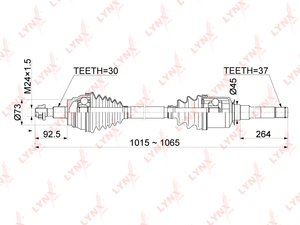 Привод в сборе передний R LYNXauto CD-1083. Для: Mercedes-Benz, Мерседес, ML250D-500(W166) 11>. Резьба 1 - MM24x1,5. Шлицы со стороны колеса, шт. - 30. Шлицы со стороны трансмиссии, шт. - 37., фото 3