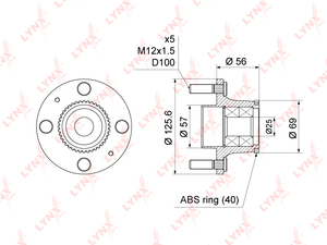 Ступица задняя в сборе с ABS LYNXauto WH-1364. Для: CHEVROLET Шевроле Aveo(Авео)(T250 / 55) 1.2-1.5 06> / Kalos 1.2-1.4 05>, DAEWOO Дэу Kalos 1.2-1.4 02>, фото 1