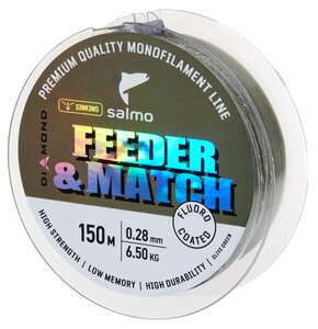 Леска моно. Salmo Diamond FEEDER & MATCH FLUORO COATED Olive Green 150/028, фото 3