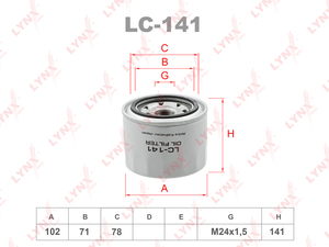 Фильтр масляный LYNXauto LC-141. Для: TOYOTA Camry 2.0D >91/Carina E 2.0D-TD 92-97/Corolla 1.8D-2.0D >97/Starlet 1.5D >89, фото 1