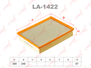 Фильтр воздушный LYNXauto LA-1422. Для: SSANGYONG Kyron 2.0-2.7D 05> / Rodius 2.7D 05> / Actyon 2.0D-2.3 05>, фото 1