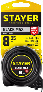 Рулетка с двумя фиксаторами STAYER BlackMax 8м х 25мм 3410-08, фото 3