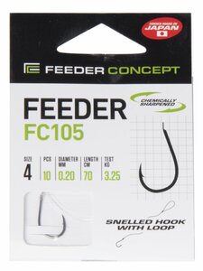 Крючки с поводком FC FEEDER сер. FC105 70см, разм.004, 0,20мм 10шт., фото 6