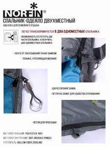 Мешок-одеяло спальный Norfin ALPINE COMFORT DOUBLE 250, фото 6