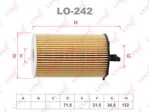 Фильтр масляный LYNXauto LO-242. Для: HYUNDAI Хендаи Grand Santa Fe(Санта фе)/Santa Fe(Санта фе) IV 14> / Grandeur(HG) 11>, KIA КИА Sorento(Соренто) III 15> / Cadenza I(VG) 10>, фото 1