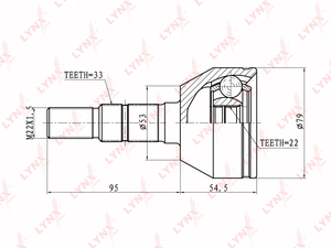 ШРУС наружный LYNXauto CO-5904. Для: Opel, Опель, Astra(Астра) H 1.4-1.6 04>. Резьба 1 - MM22x1,5. Шлицы наружные, шт. - 33. Шлицы внутренние, шт. - 22., фото 2