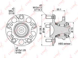 Ступица задняя в сборе с ABS LYNXauto WH-1023. Для: HONDA Civic(FD) 1.3-2.0 06>, фото 1