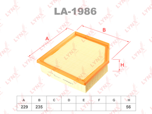 Фильтр воздушный LYNXauto LA-1986. Для: TOYOTA RAV 4 IV 2.0D-2.2D 12>, LEXUS GS300h-350 12> / IS II 200D-250 05>, фото 1