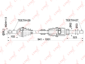 Привод в сборе R LYNXauto CD-1103. Для: Nissan, Ниссан, Qashqai(Кашкай)(J10) 2.0 2WD 07> / X-Trail(Икс-Траил)(T31) 2.0 2WD 07>. Резьба 1 - MM24x1,5., фото 3