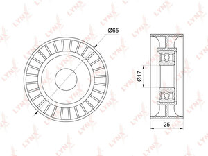 Ролик натяжного механизма / приводной LYNXauto PB-5365. Для: Citroen, Ситроен, Berlingo(Берлинго)(B9) 1.6 09> / C3 II 1.4-1.6 09> / C4 I-II 1.4-1.6 08> / C5 III 1.6 09> / DS3 1.4-1.6 09-15 / DS4 1.6., фото 2