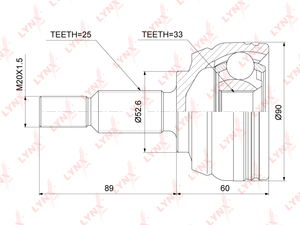 ШРУС наружный  LYNXauto CO-3845. Для: Renaul, Рено, Duster(Дастер) 1.5D-1.6 10> / Fluence(Флюенс) 1.5D-2.0 10> / Megane(Меган) III 1.4-1.9D 08> / Scenic(Сценик) III 1.4-1.6D 09>. Резьба 1 MM20x1,5., фото 2