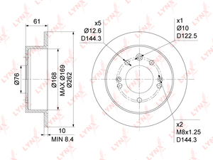 Диск тормозной задний (262x10) LYNXauto BN-1050. Для: Hyundai, Хендай Elantra(Элантра)(HD) 1.6-2.0 06-11 / Sonata(Соната)(YF) 2.0-2.4 09>. Высота, мм- 61,0. Центрирующий диаметр, мм- 76,0., фото 3