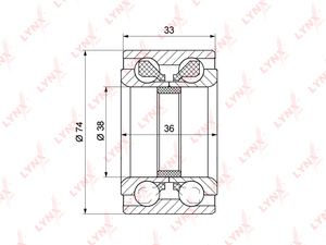 Подшипник ступицы передний (с ABS, 36/33x38x74) LYNXauto WB-1132. Для: TOYOTA Carina E(T19) 1.6-2.0 92-97 / Rav 4 I 2.0 94> / Caldina 1.8-2.0D 92-01, фото 1