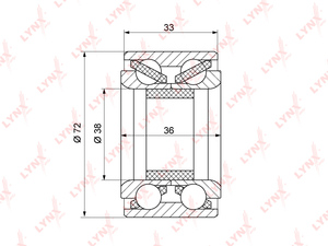 Подшипник ступицы передний (36/33x38x72) LYNXauto WB-1088. Для: TOYOTA Тойота Corolla(Королла)(E80-E11) 1.3-2.0D >01, фото 1