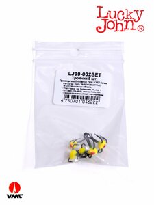 Крючок-тройник для приманок Lucky John 02SET с каплей цвет. 5шт. набор, фото 4