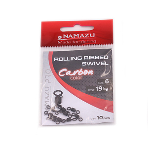 Вертлюг Namazu Pro ROLLING RIBBED SWIVEL, латунь, цв. Carbon, р. 6, test-19 кг (уп. 10 шт.), фото 2