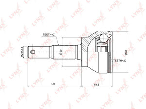 ШРУС наружный  LYNXauto CO-3698. Для: Infiniti, Инфинити, EX35-37 07> / FX35-50(S50/S51) 02-08 / G35/37(V36) 06> / M35 04-10 / M37-56 10>, Nissan, Ниссан, Fuga 3.5 04> / Skyline(R35 / V36) 06>., фото 2