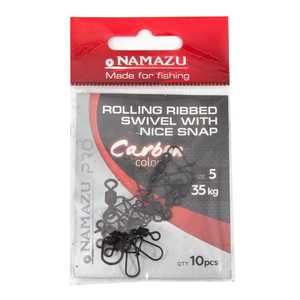 Вертлюг с застежкой Namazu Pro ROLLING RIBBED SWIVEL WITH NICE SNAP, цв. Carbon, р. 5, test-35 кг, к, фото 6