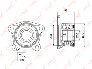 Подшипник ступицы задний LYNXauto WB-1023. Для: TOYOTA Camry(V10/V20) 86>, LEXUS RX300 00-03, фото 1