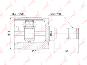 ШРУС внутренний LYNXauto CI-3735. Для: Honda, Хонда, Civic(Цивик) VII 1.3-1.6 01-05 / Civic(Цивик)(FD) 1.6 06> / City(GD/GE/GM) 1.2-1.5 03-11 / Jazz(GD/GE) 1.2-1.5 02-11., фото 2