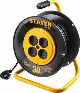 Удлинитель на катушке STAYER MS-207 30 м 2200Вт 4 гнезда ПВС 2х0.75 мм² 55073-30, фото 1