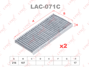 Фильтр салонный угольный (комплект 2 шт.) LYNXauto LAC-071C. Для: HYUNDAI Tucson 04>, KIA Sorento 06> / Sportage 04>, фото 1