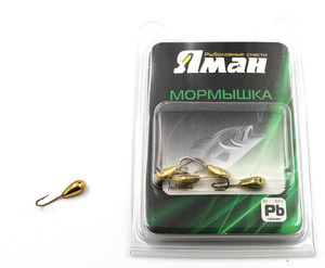 Мормышка "ЯМАН" капля с отв.,цв.GOLD PLATED, с фосф. пяткой, d 3, вес 0,2 г (уп. 5 шт.), фото 2