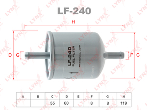 Фильтр топливный LYNXauto LF-240. Для: NISSAN Primera 1.8-2.0 90-94/President 4.5 90-03/Maxima 3.0 >94, INFINITI Q45 4.5 >97, фото 1