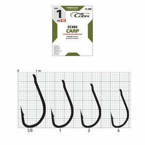 Крючки Cobra CARP KAYO HEAVY сер. CC305 разм. 002 10шт., фото 3