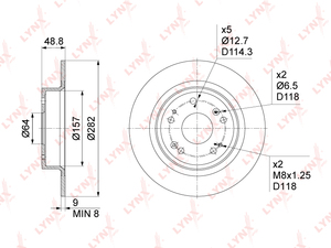 Диск тормозной задний (282x9) LYNXauto BN-1031. Для: HONDA Хонда Accord(Аккорд) VIII 2.0-2.4 08>, фото 1