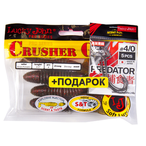 Комплект: твистер LJ Pro Series CRUSHER GRUB 4,5in/PA03 и крючки офсетные LJ PREDATOR сер. LJH345 разм.004, фото 1